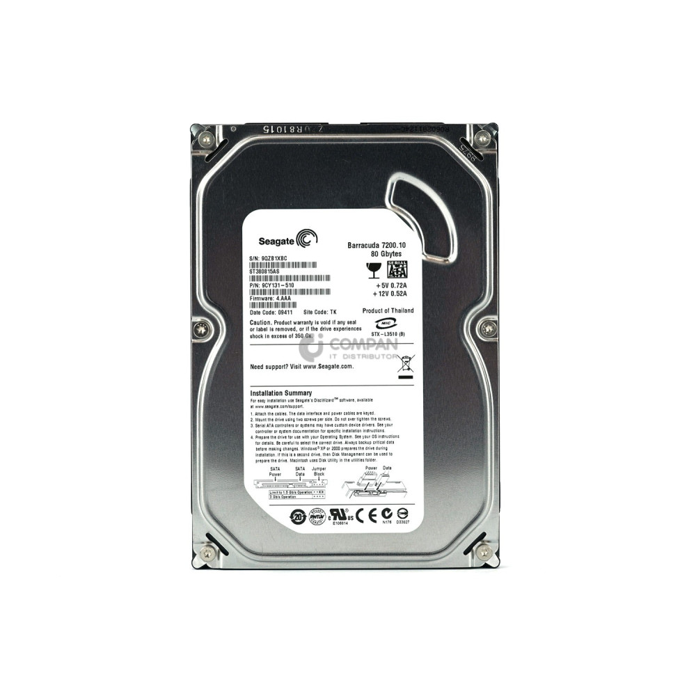 ST380815AS SEAGATE HARD DRIVE 80GB 7.2K 3G 3.5SATA